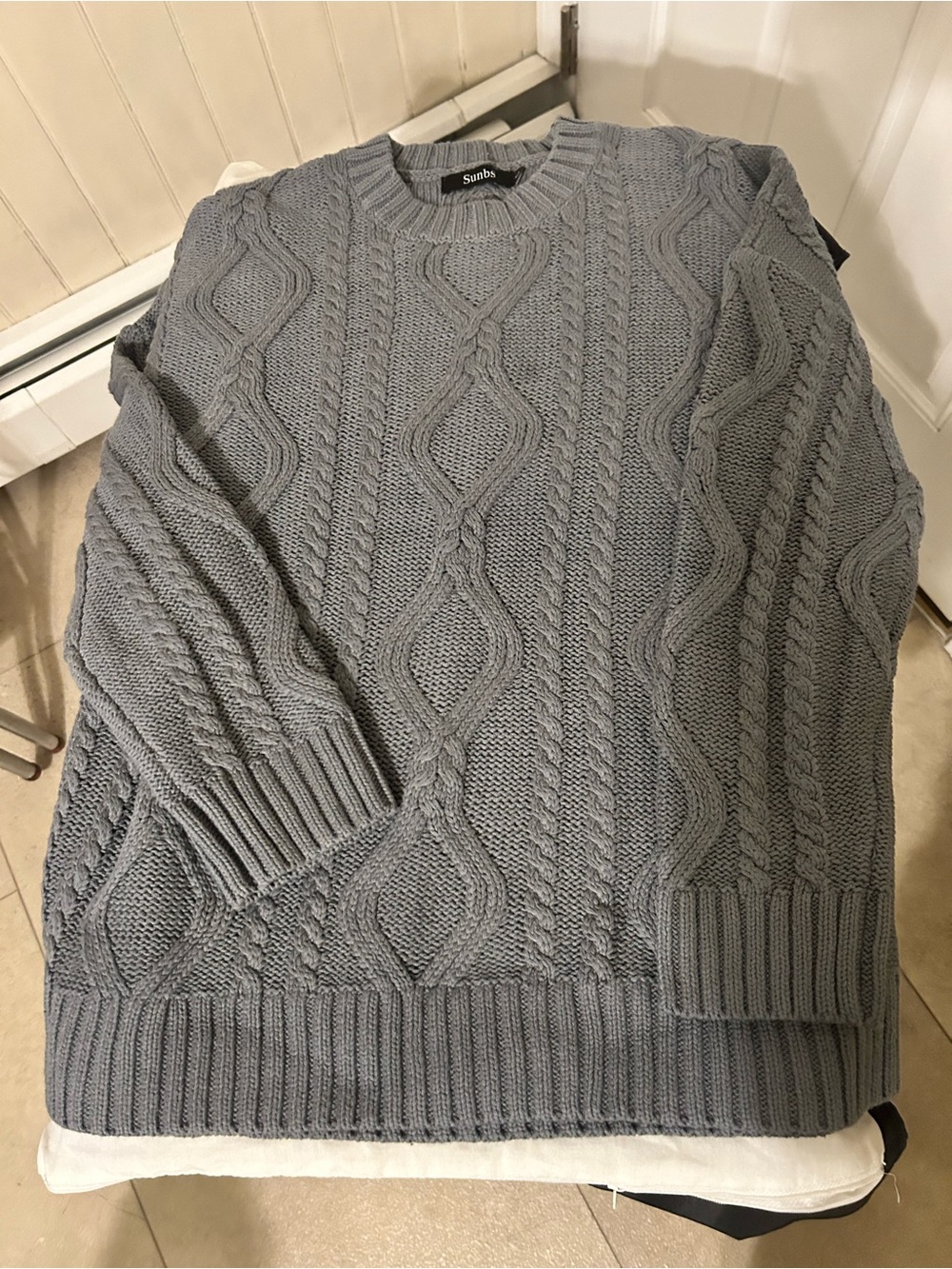 SUNBS Gray Cable Knit Crewneck Oversized Sweater/Size Women’s Large (EUC)